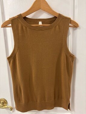 Pact Organic Cotton Sleeveless Crewneck Sweater in Camel Brown Minimalist Basics